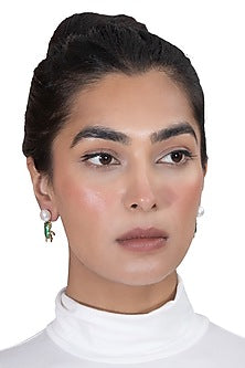 Gold Plated Pearl Enamelled Dangler Earrings