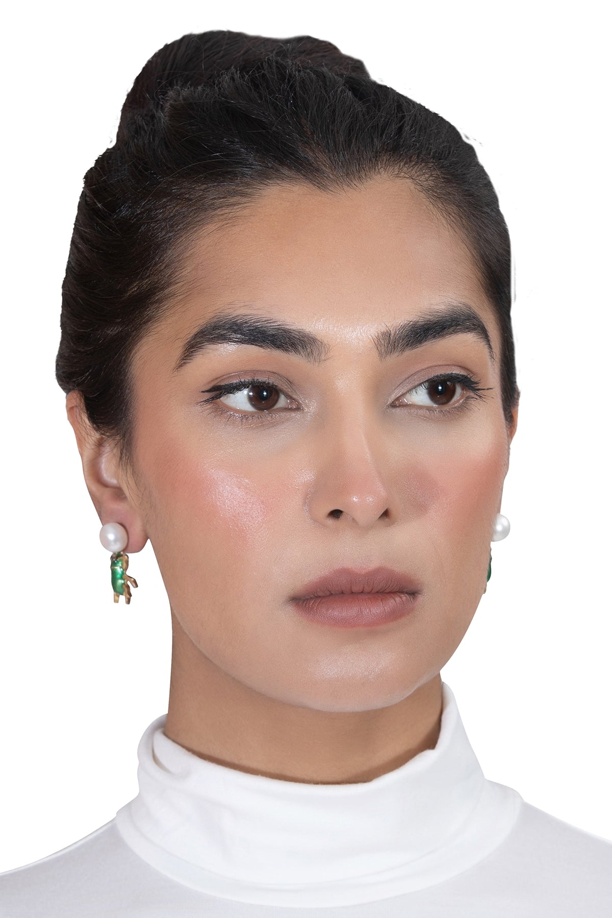 Gold Plated Pearl Enamelled Dangler Earrings
