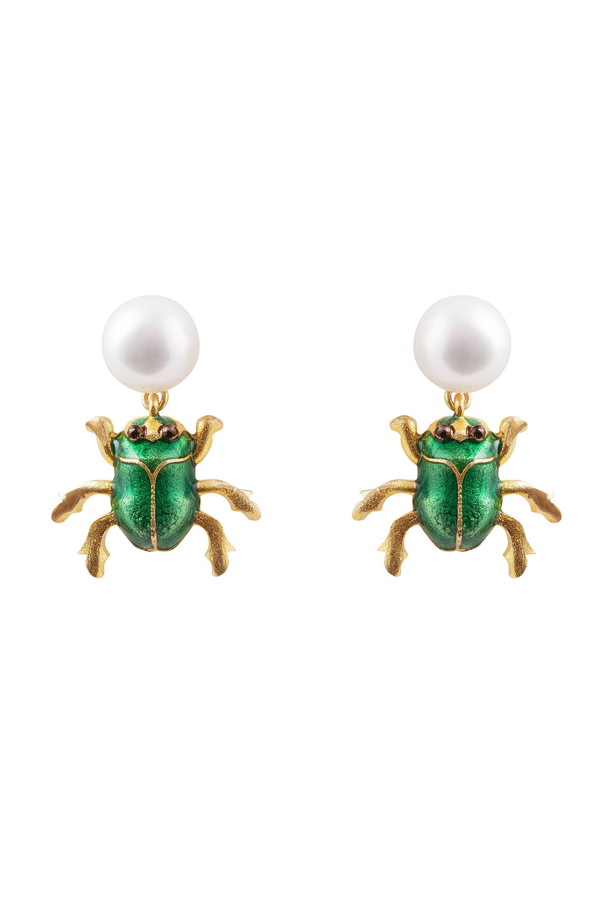Gold Plated Pearl Enamelled Dangler Earrings