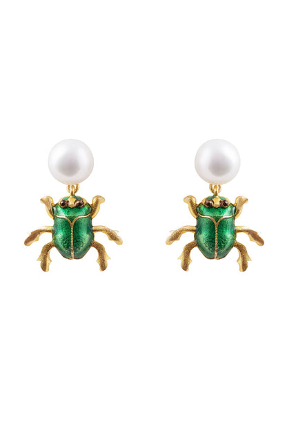 Gold Plated Pearl Enamelled Dangler Earrings