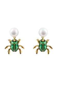 Gold Plated Pearl Enamelled Dangler Earrings
