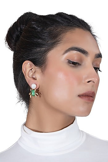 Gold Plated Pearl Enamelled Dangler Earrings