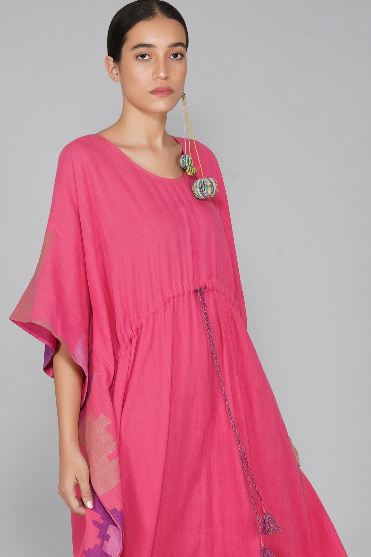 Pink Kaftan With Drawstrings