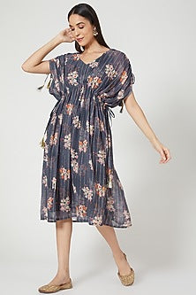 Grey Kimono Kaftan With Drawstrings