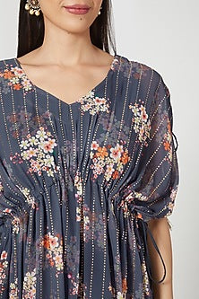 Grey Kimono Kaftan With Drawstrings