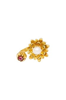 Gold Plated Pearl & Pink Cz Ring