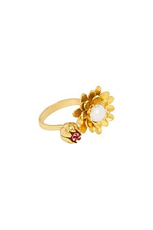 Gold Plated Pearl & Pink Cz Ring