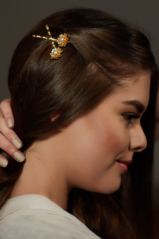 Gold Plated Pearl Hair Pin