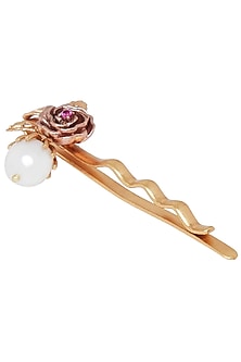 Gold Plated Pearl & Pink Cz Hairclip