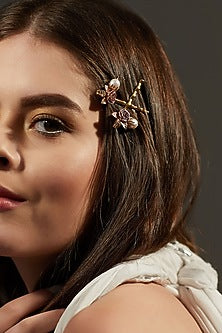 Gold Plated Pearl & Pink Cz Hairclip