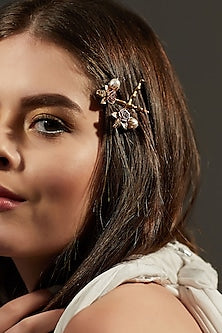 Gold Plated Pearl & Pink Cz Hairclip