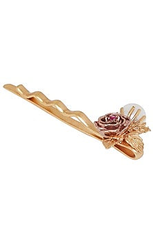 Gold Plated Pearl & Pink Cz Hairclip