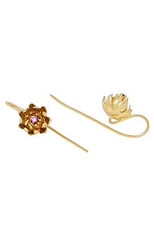 Gold Plated Earrings With Pink Cz