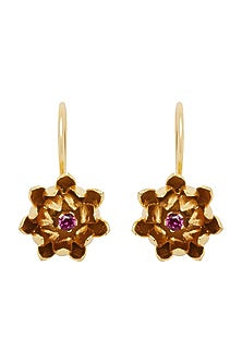 Gold Plated Earrings With Pink Cz