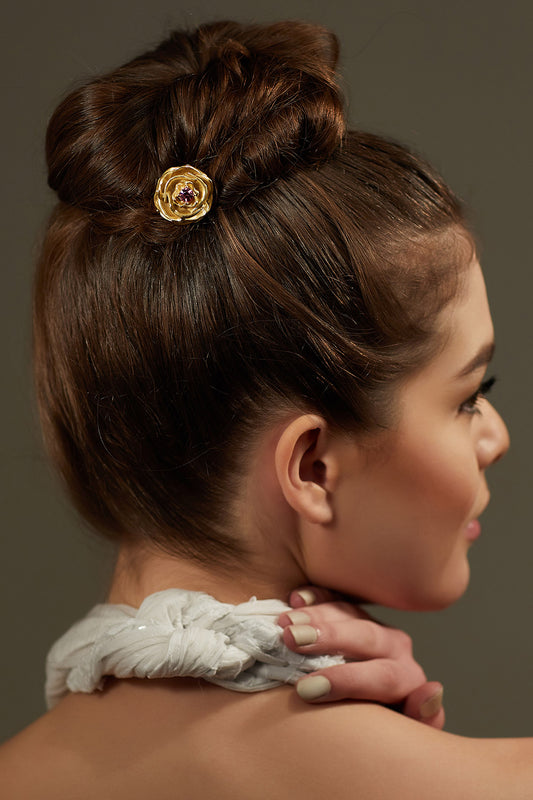 Gold Plated Rose Hair Stick With Swarovski