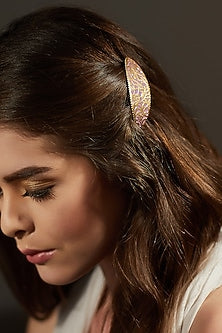 Gold Plated Lilac Enameled Hair Clip