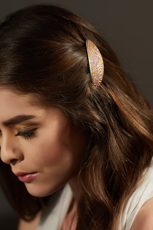 Gold Plated Lilac Enameled Hair Clip