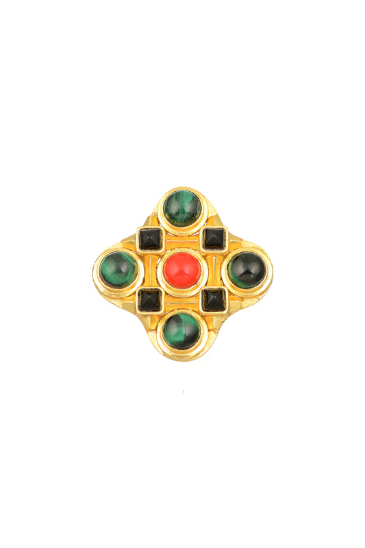 Gold Finish Coral Brooch