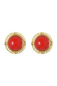 Gold Finish Coral Stud Earrings