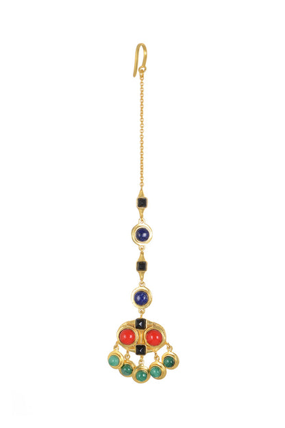Gold Plated Malachite Maang Tikka