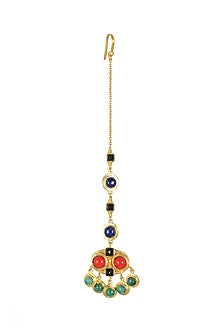 Gold Plated Malachite Maang Tikka
