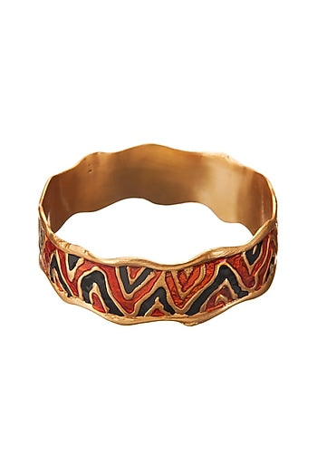 Gold Finish Black Enamel Bangle