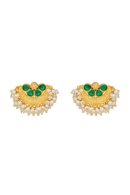 Gold Plated Green Cz Floral Studd Earrings