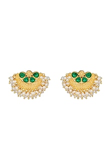 Gold Plated Green Cz Floral Studd Earrings