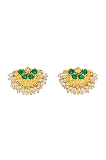 Gold Plated Green Cz Floral Studd Earrings