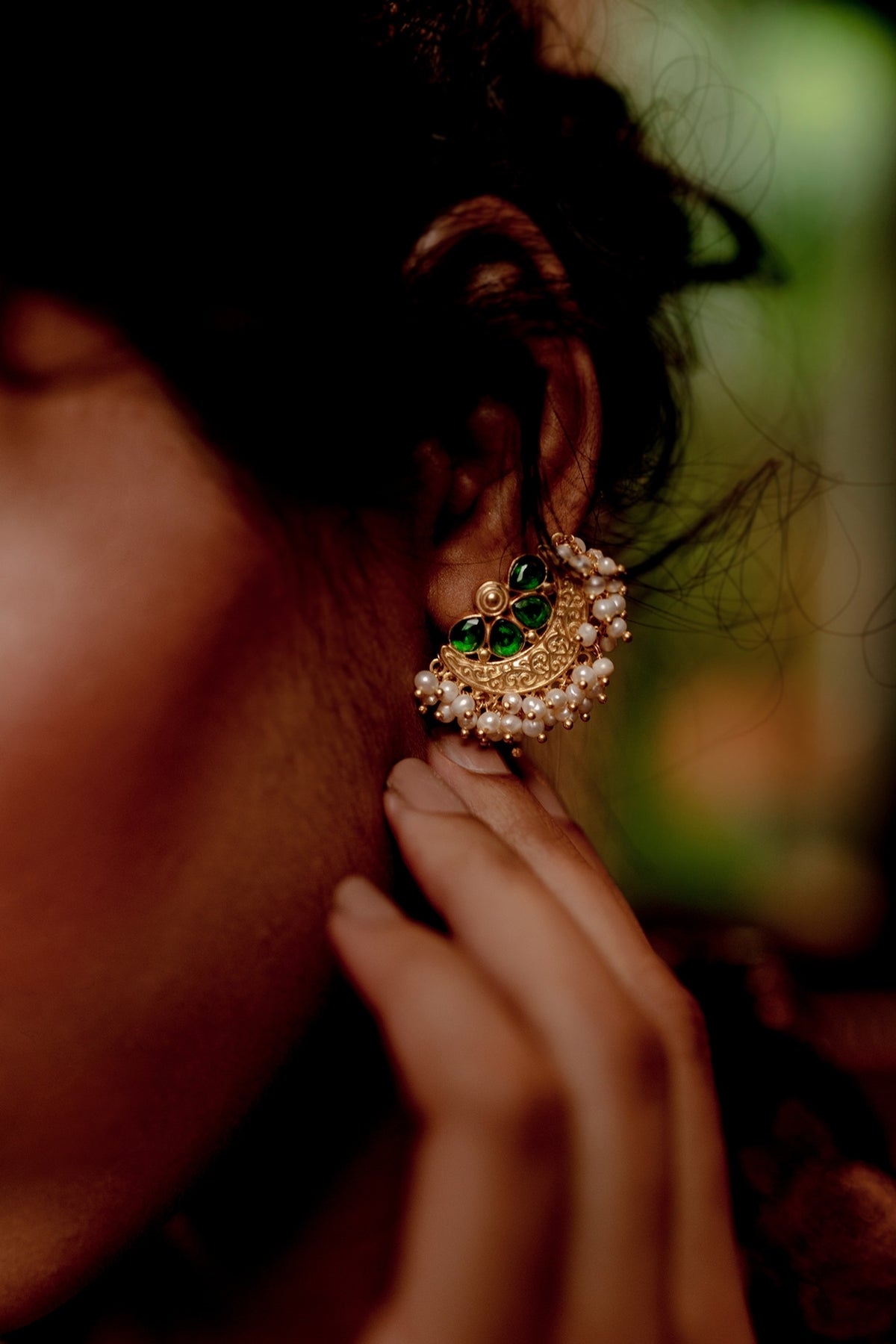 Gold Plated Green Cz Floral Studd Earrings