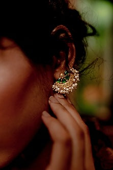 Gold Plated Green Cz Floral Studd Earrings