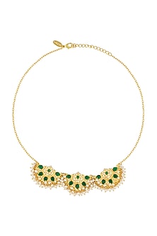 Gold Plated Green Cz & Pearl Beaded Necklace