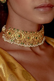 Gold Plated Green & Champagne Cz Choker Necklace