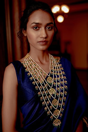 Gold Plated Green Onyx Beaded Choker Necklace