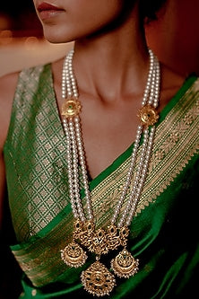 Gold Plated Pearl Beaded Long Necklace