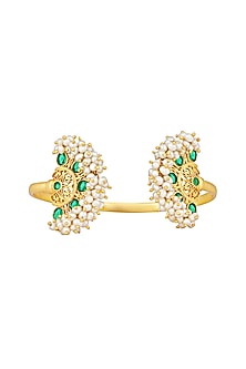 Gold Plated Green Cz & Pearl Beaded Bangle