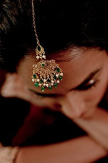 Gold Plated Green Onyx Maangtikka