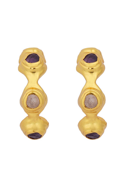 Gold Plated Rose Quartz Hoop Earrings