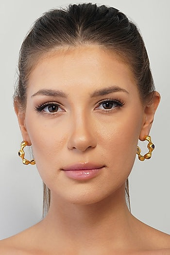 Gold Plated Rose Quartz Hoop Earrings