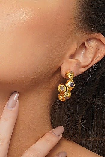 Gold Plated Rose Quartz Hoop Earrings
