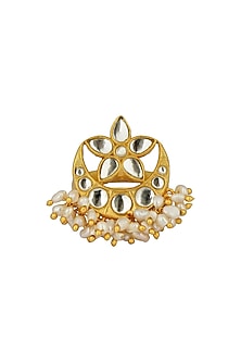 Gold Plated Mirror Polki & Freshwater Pearl Ring
