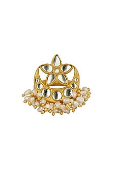 Gold Plated Mirror Polki & Freshwater Pearl Ring
