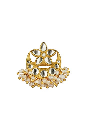 Gold Plated Mirror Polki & Freshwater Pearl Ring