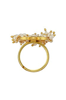 Gold Plated Mirror Polki & Freshwater Pearl Ring