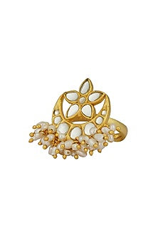 Gold Plated Mirror Polki & Freshwater Pearl Ring