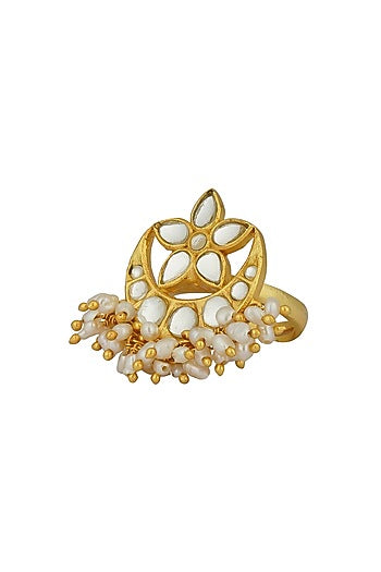 Gold Plated Mirror Polki & Freshwater Pearl Ring