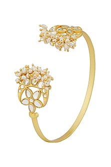 Gold Plated Mirror Polki & Freshwater Pearl Cuff Bracelet
