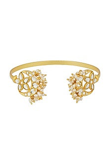 Gold Plated Mirror Polki & Freshwater Pearl Cuff Bracelet