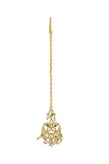 Gold Plated Mirror Polki & Freshwater Pearl Maang Tikka