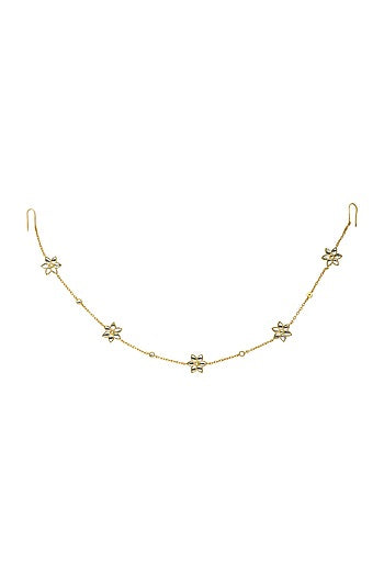 Gold Finish Mirror Polki & Freshwater Pearl Floral Mathapatti